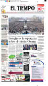 President Barack Obama dominates international newspaper front pages with headlines of Barack Obama's presidential inauguration on January 20, 2009.