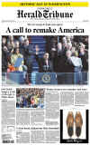 President Barack Obama dominates international newspaper front pages with headlines of Barack Obama's presidential inauguration on January 20, 2009.