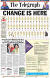 President Barack Obama dominates international newspaper front pages with headlines of Barack Obama's presidential inauguration on January 20, 2009.