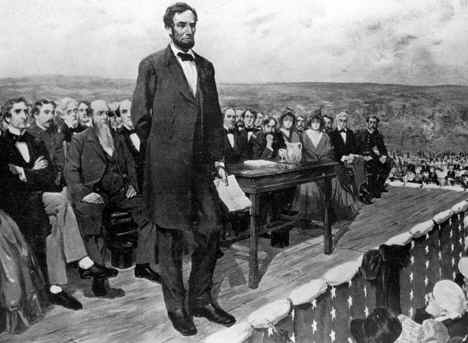 On November 19, 1863 President Abraham Lincoln delivers the Gettysburg Address during the Civil War, four months after the Battle of Gettysburg.
